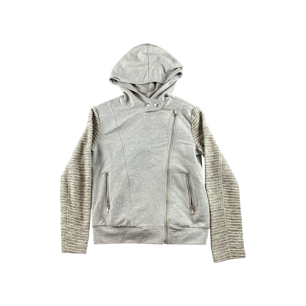 KUT From The Kloth Gray Asymmetrical Zip Hoodie Jacket Textured Sleeve XS